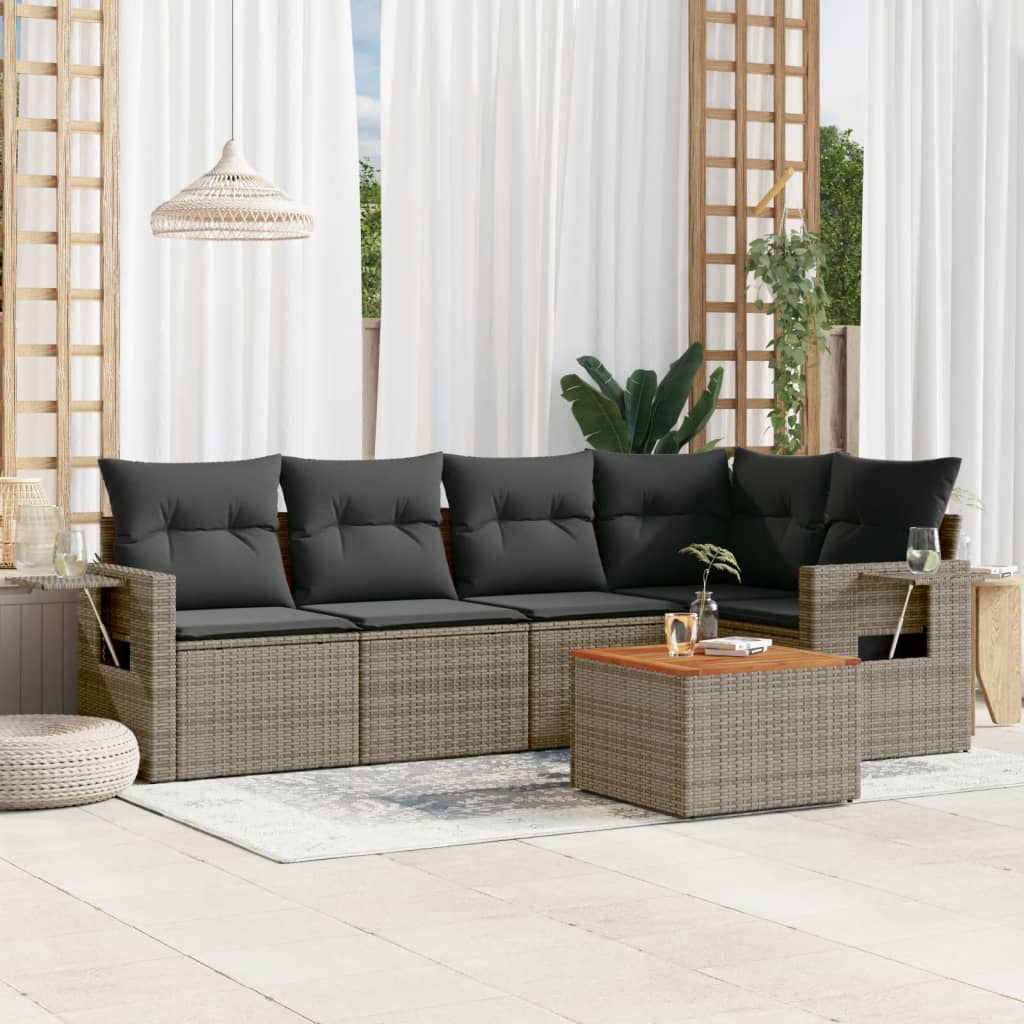 sofasæt til haven 6 dele med hynder polyrattan grå