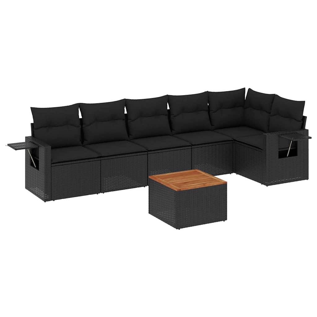 sofasæt til haven 7 dele med hynder polyrattan sort
