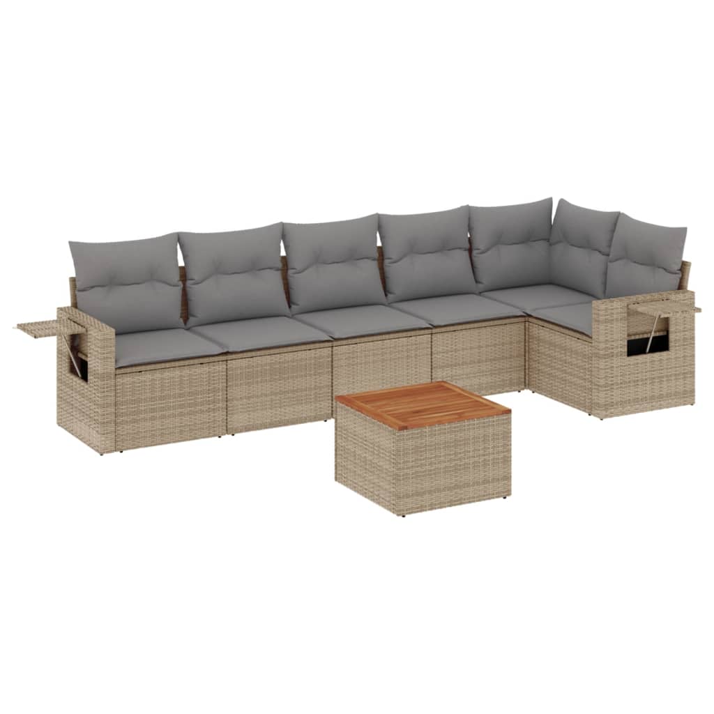 havesofasæt 7 dele med hynder polyrattan beige