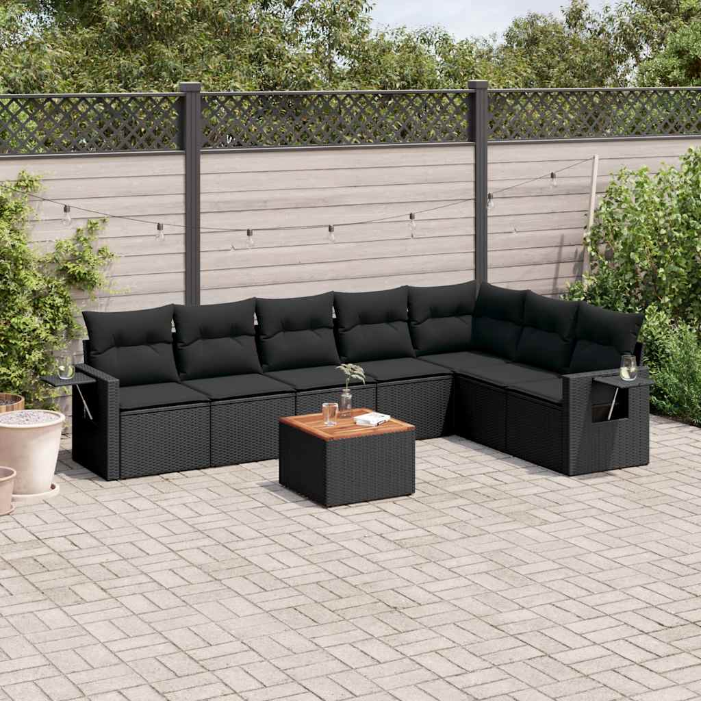 sofasæt til haven 8 dele med hynder polyrattan sort