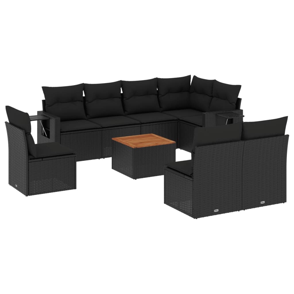 sofasæt til haven 9 dele med hynder polyrattan sort