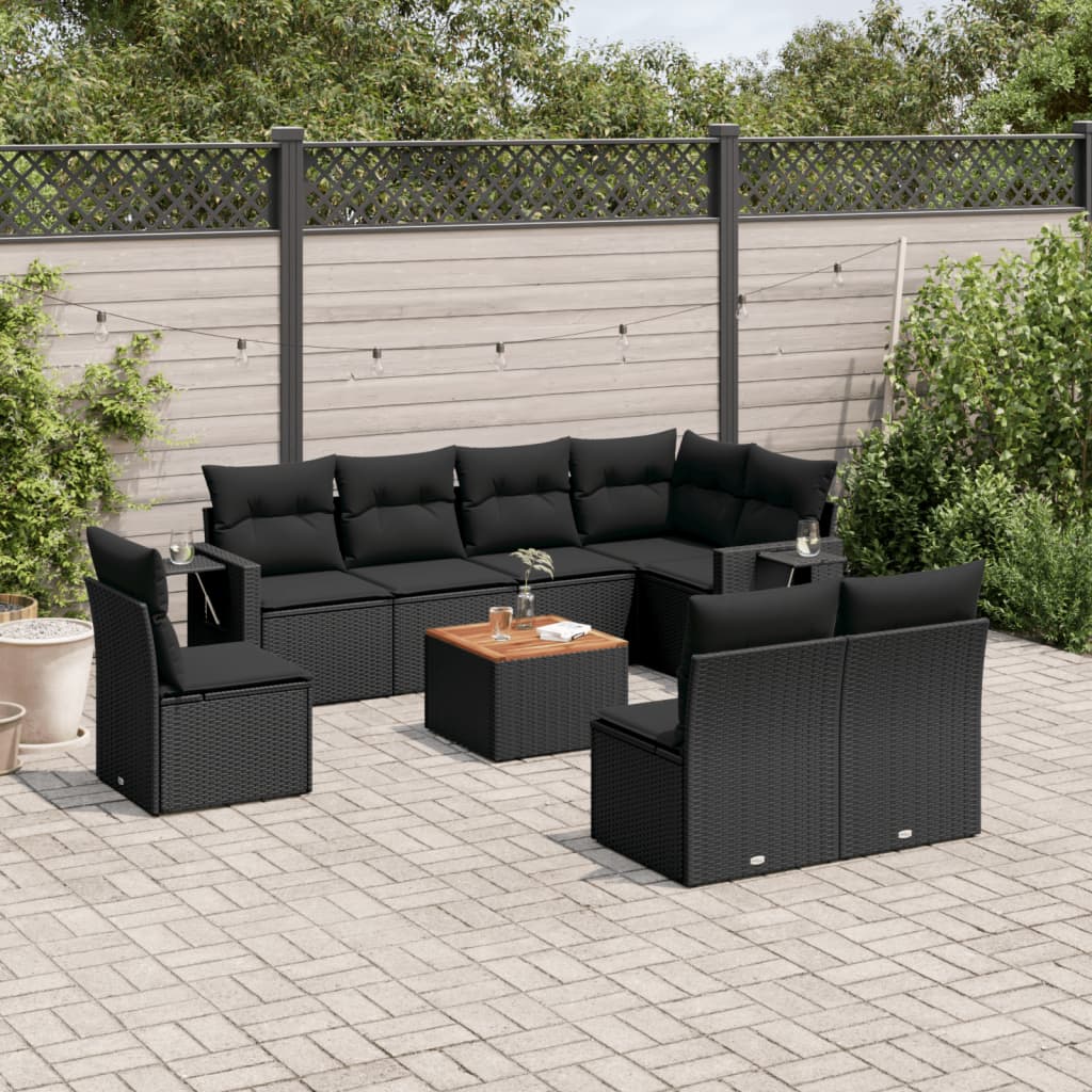 sofasæt til haven 9 dele med hynder polyrattan sort