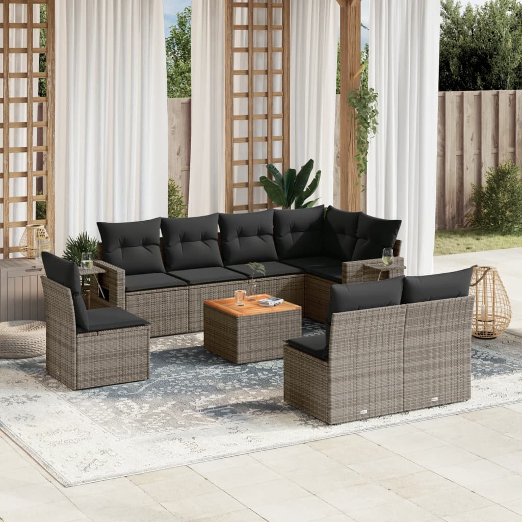 sofasæt til haven 9 dele med hynder polyrattan grå