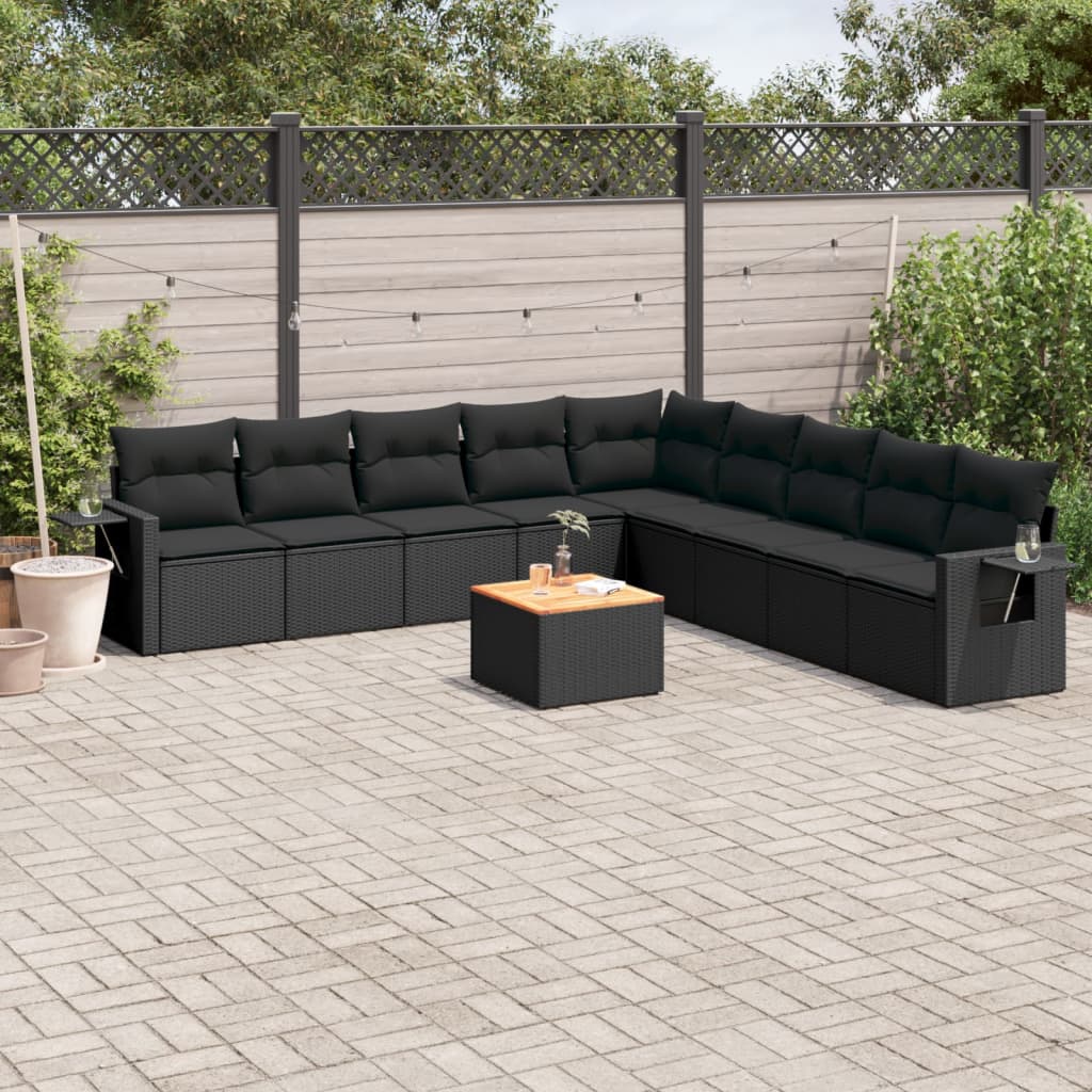 sofasæt til haven 10 dele med hynder polyrattan sort