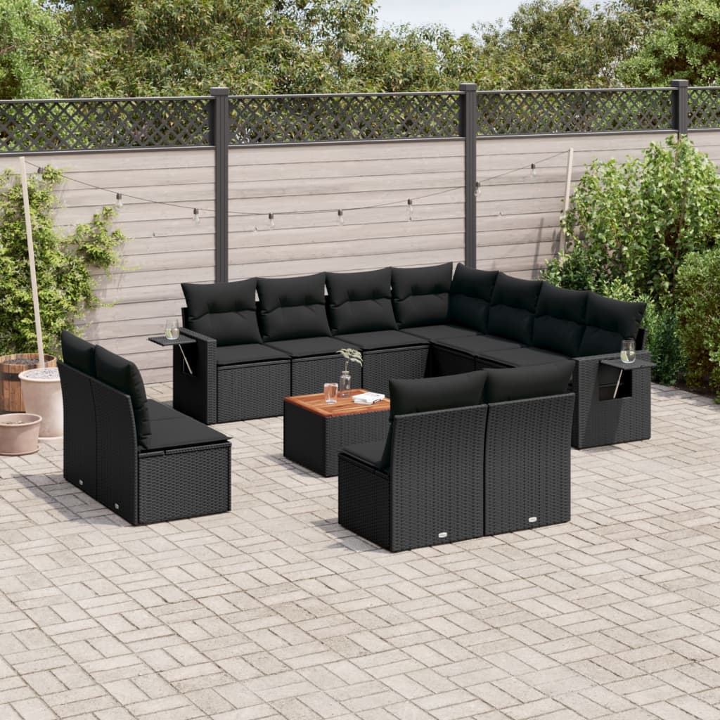 sofasæt til haven 12 dele med hynder polyrattan sort