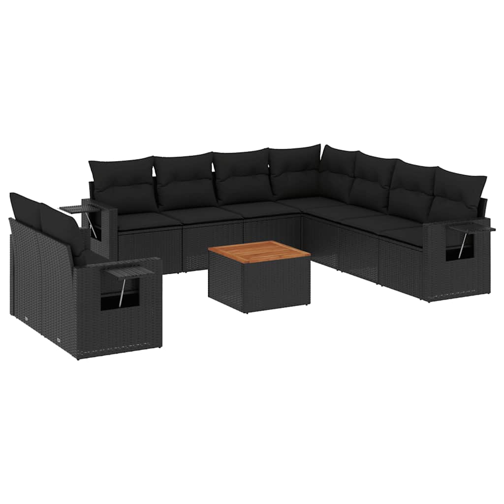 sofasæt til haven 10 dele med hynder polyrattan sort