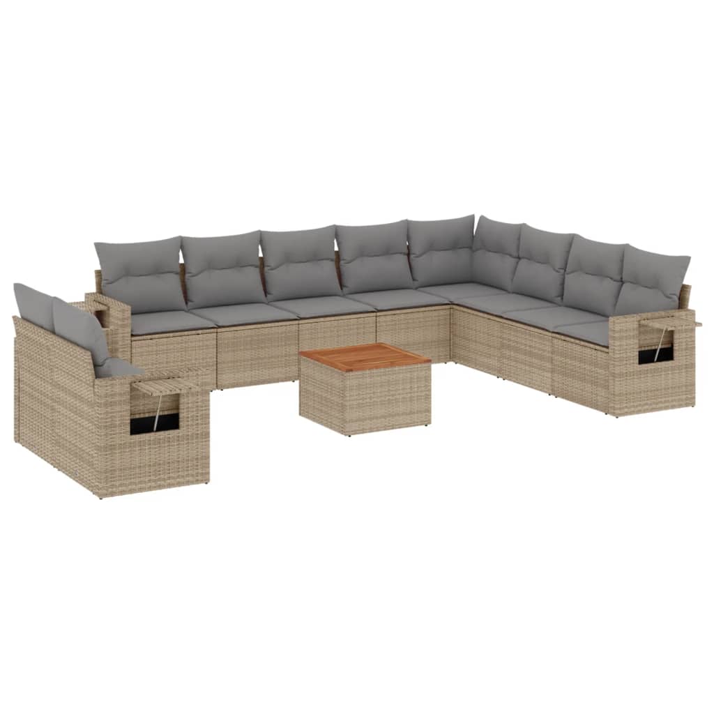 havesofasæt 11 dele med hynder polyrattan beige