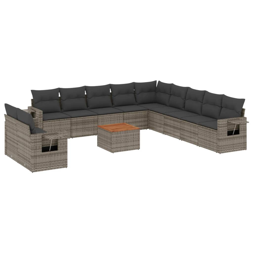 sofasæt til haven 12 dele med hynder polyrattan grå