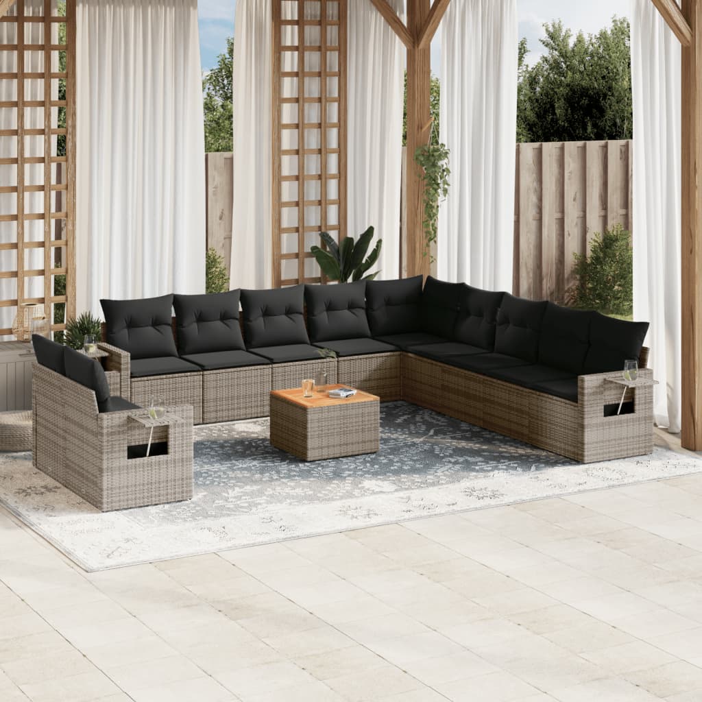 sofasæt til haven 12 dele med hynder polyrattan grå