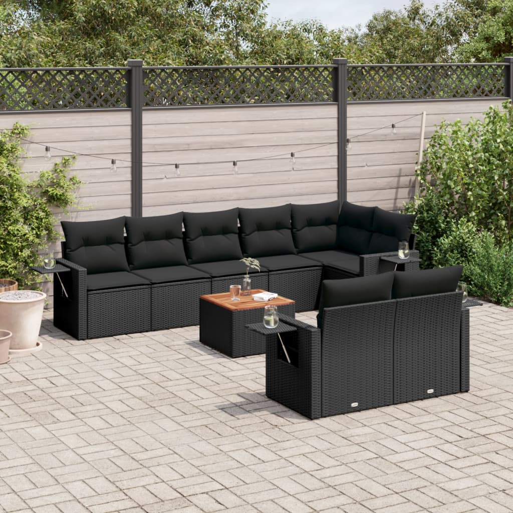 sofasæt til haven 9 dele med hynder polyrattan sort