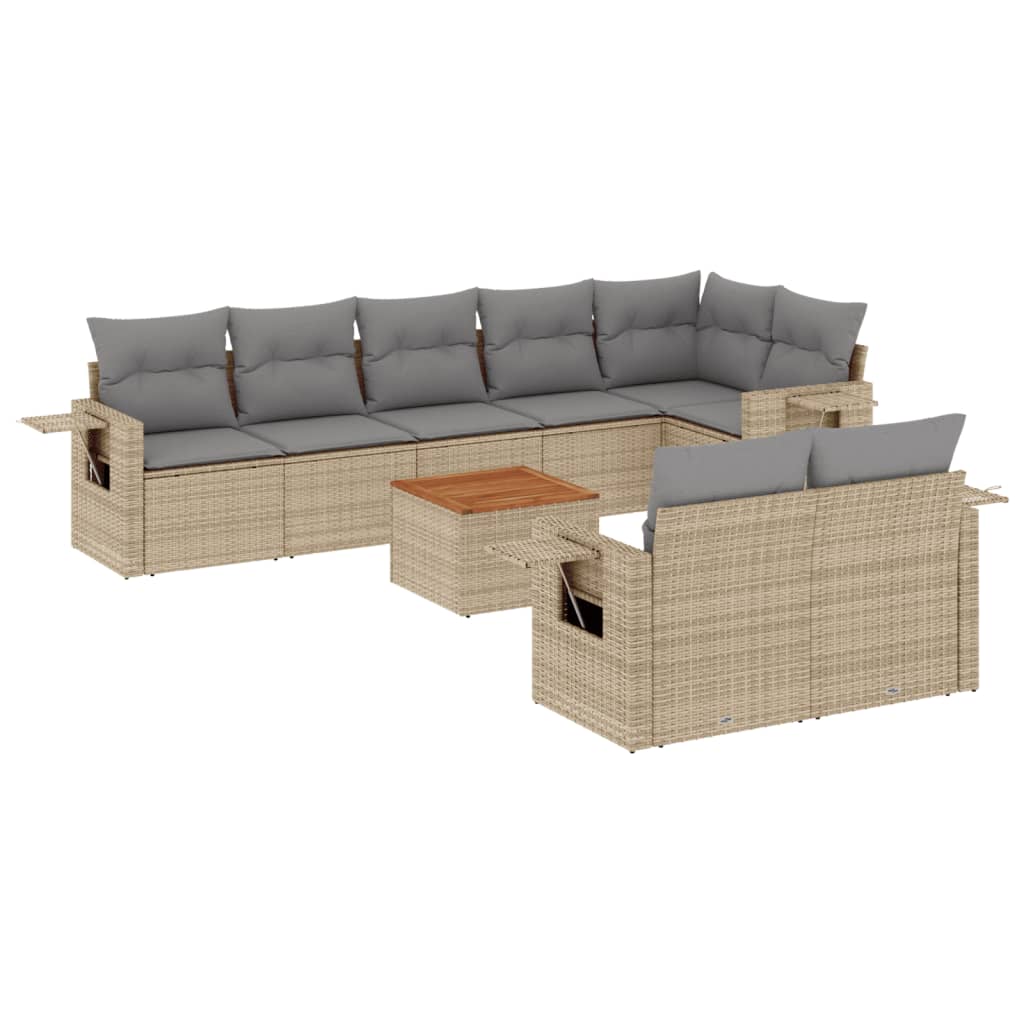 spisebordssæt til haven 9 dele med hynder polyrattan beige