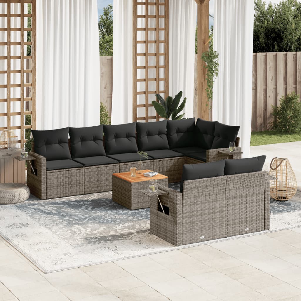 sofasæt til haven 9 dele med hynder polyrattan grå