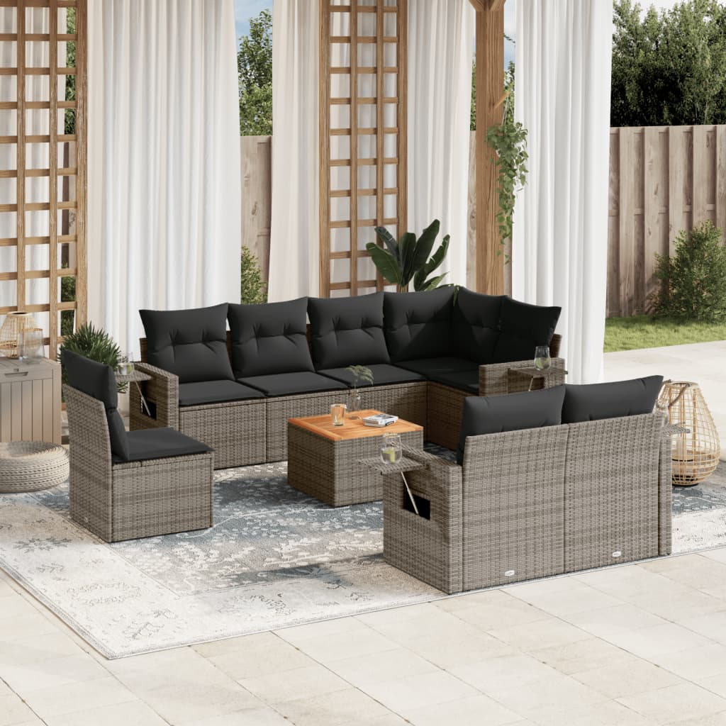 sofasæt til haven 9 dele med hynder polyrattan grå