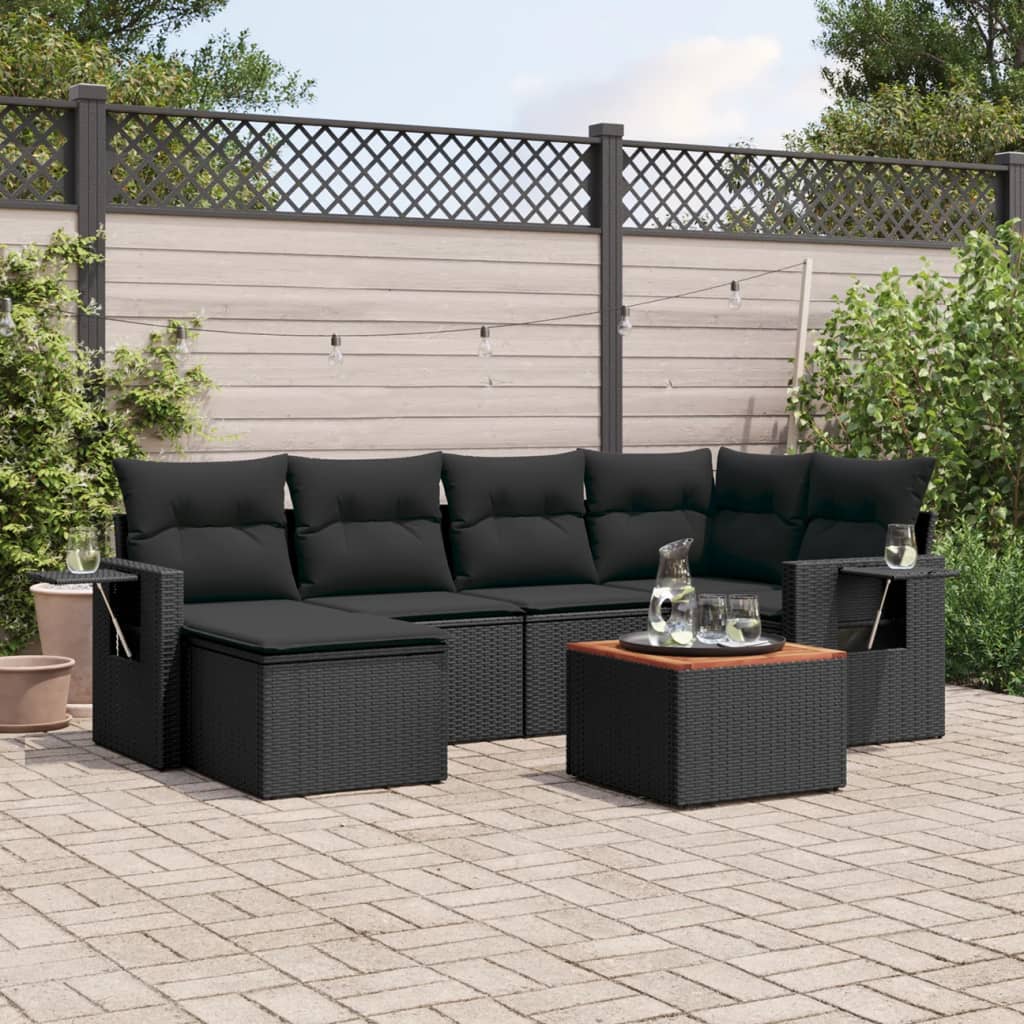 sofasæt til haven 7 dele med hynder polyrattan sort
