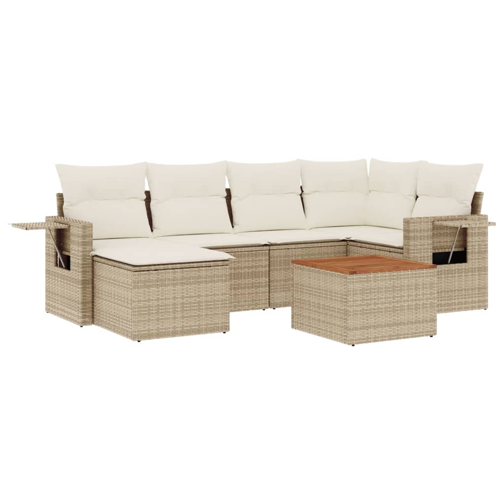 sofasæt til haven 7 dele med hynder polyrattan beige