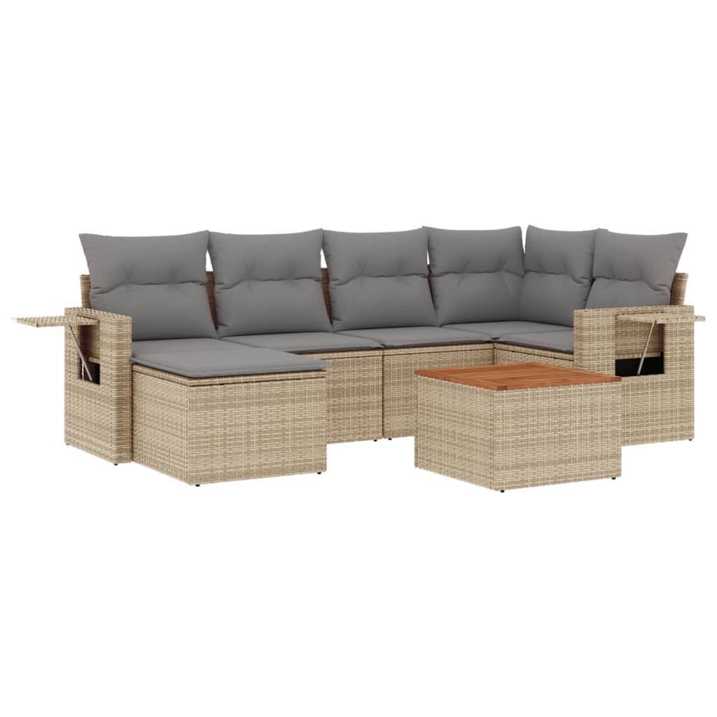 havesofasæt 7 dele med hynder polyrattan beige