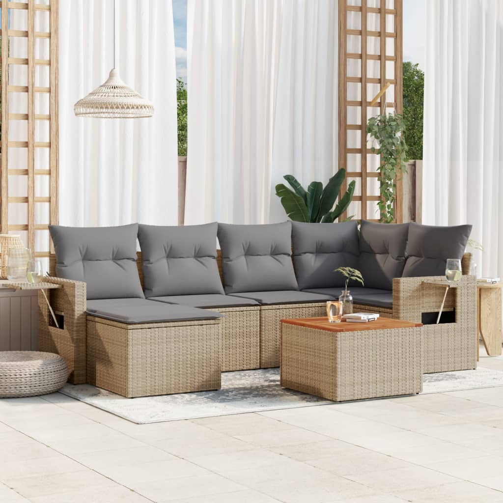 havesofasæt 7 dele med hynder polyrattan beige