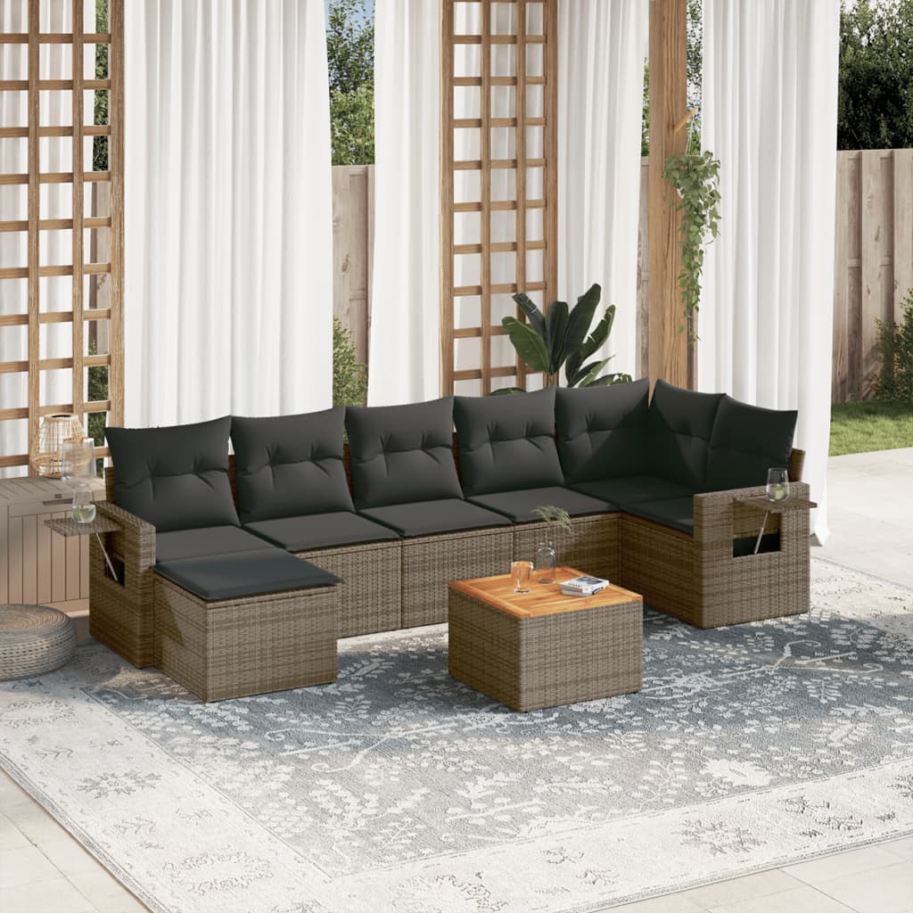 sofasæt til haven 8 dele med hynder polyrattan grå