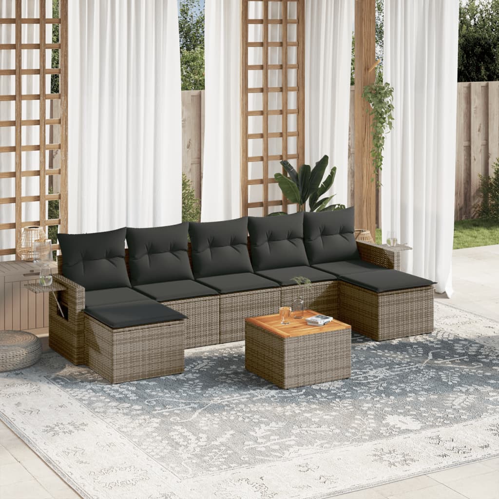 sofasæt til haven 8 dele med hynder polyrattan grå