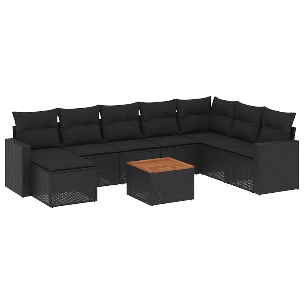 sofasæt til haven 9 dele med hynder polyrattan sort