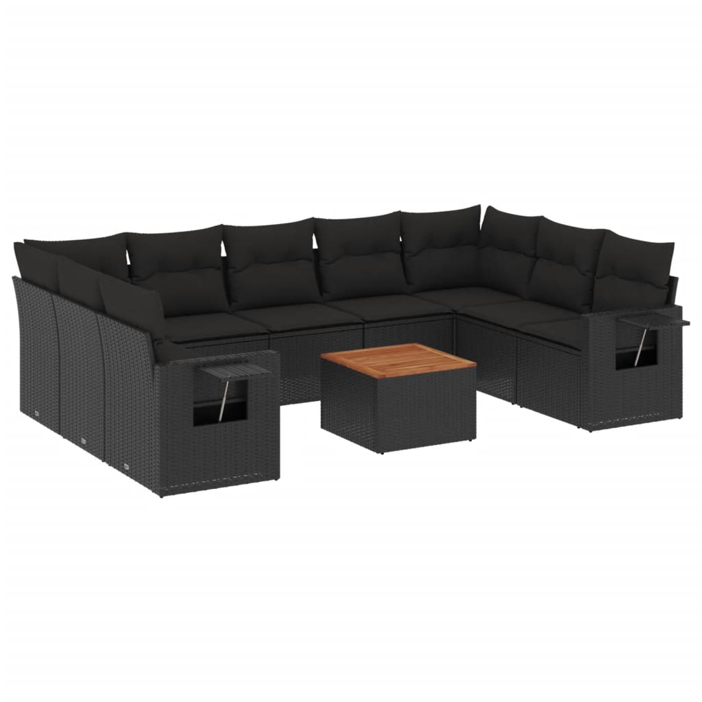 sofasæt til haven 10 dele med hynder polyrattan sort