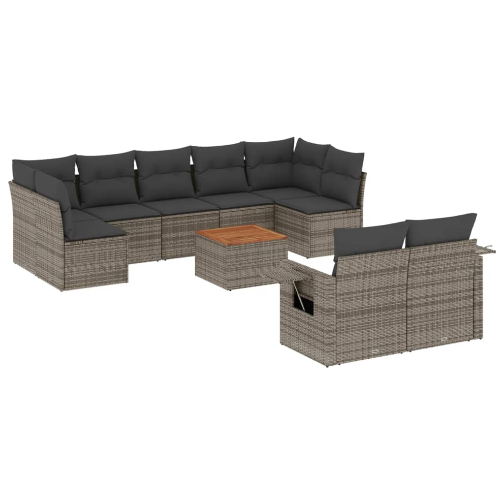 sofasæt til haven 10 dele med hynder polyrattan grå