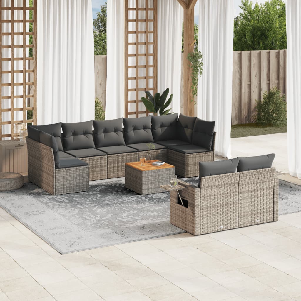 sofasæt til haven 10 dele med hynder polyrattan grå