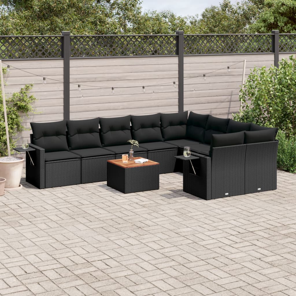 sofasæt til haven 10 dele med hynder polyrattan sort