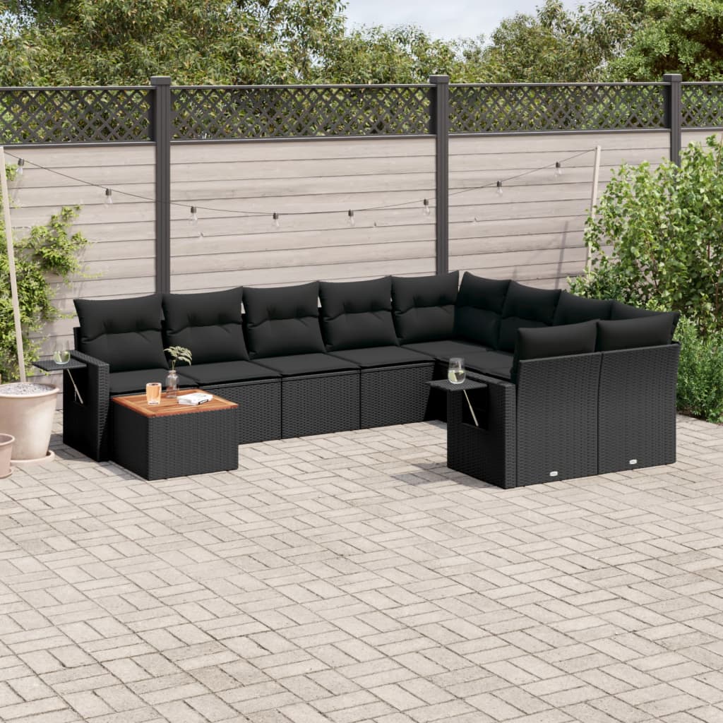 sofasæt til haven 10 dele med hynder polyrattan sort