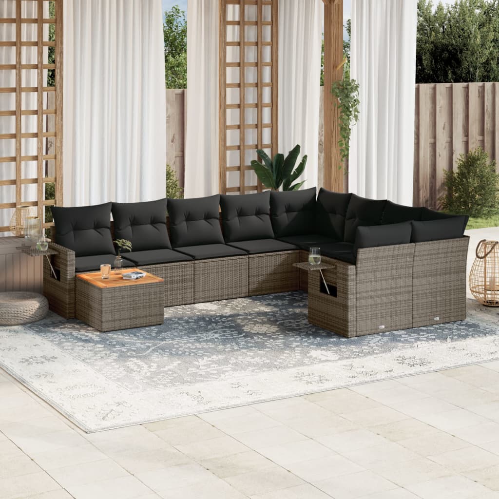 sofasæt til haven 10 dele med hynder polyrattan grå
