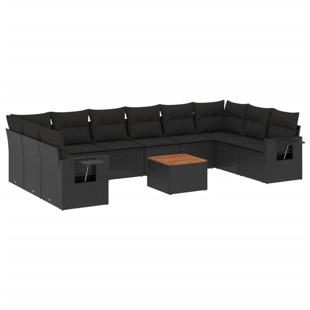 sofasæt til haven 11 dele med hynder polyrattan sort