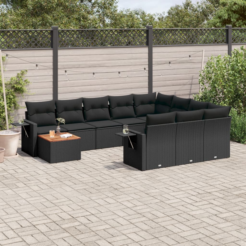 sofasæt til haven 11 dele med hynder polyrattan sort
