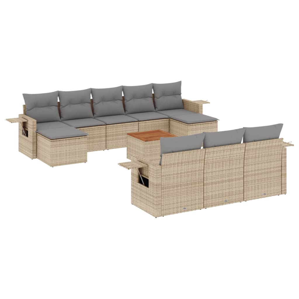 havesofasæt 11 dele med hynder polyrattan beige