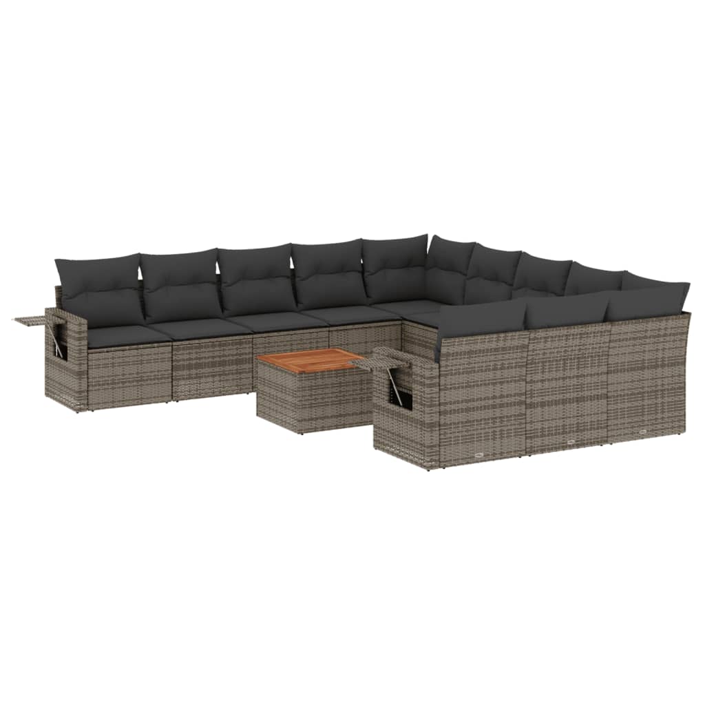 sofasæt til haven 12 dele med hynder polyrattan grå