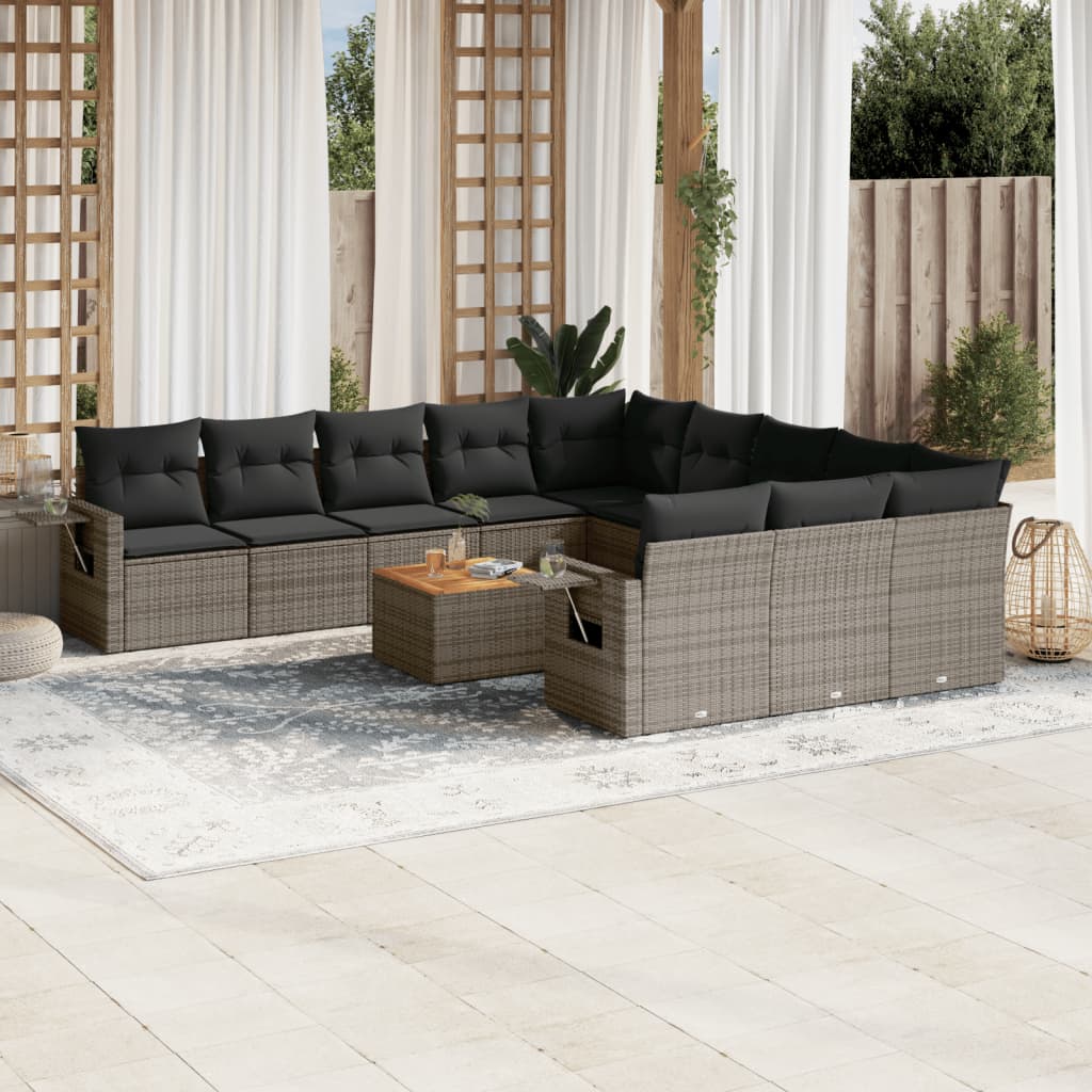 sofasæt til haven 12 dele med hynder polyrattan grå