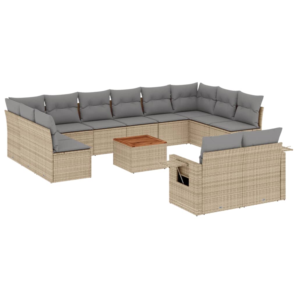 spisebordssæt til haven 13 dele med hynder polyrattan beige