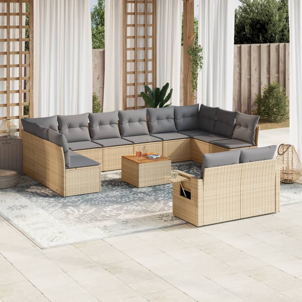 spisebordssæt til haven 13 dele med hynder polyrattan beige