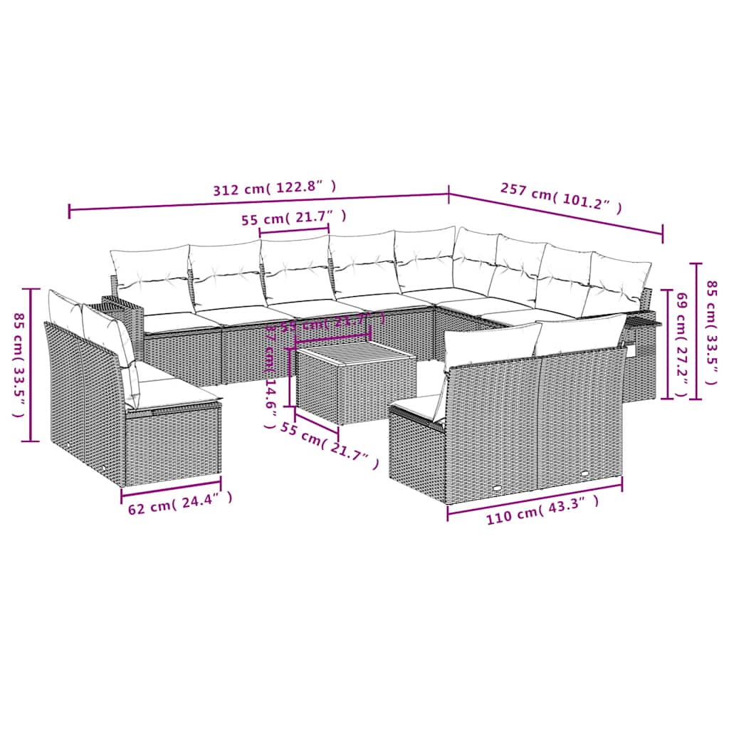 sofasæt til haven 13 dele med hynder polyrattan sort