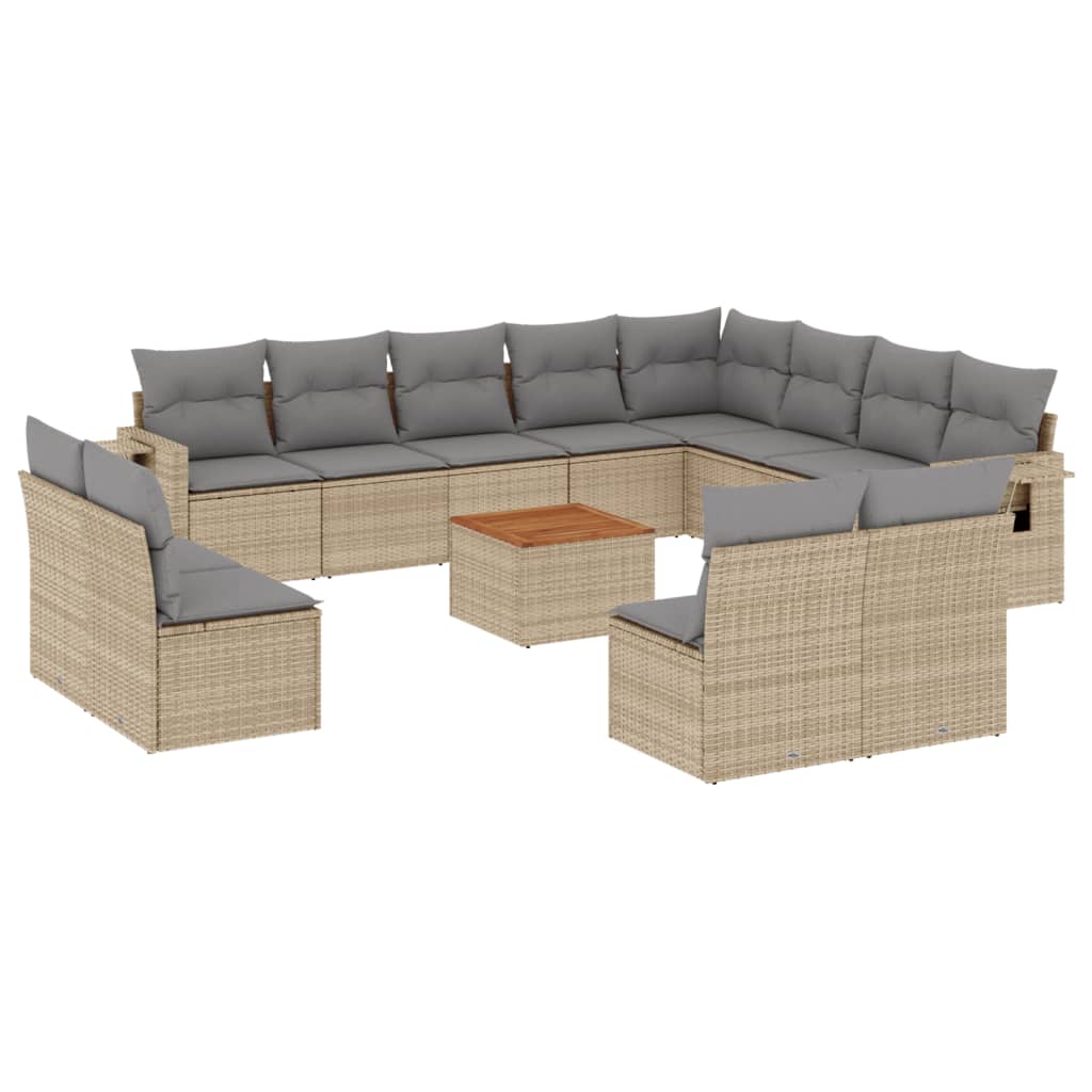spisebordssæt til haven 13 dele med hynder polyrattan beige