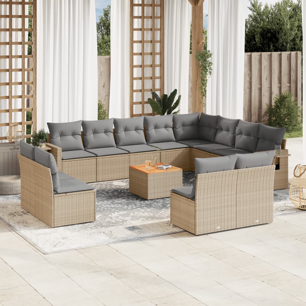 spisebordssæt til haven 13 dele med hynder polyrattan beige