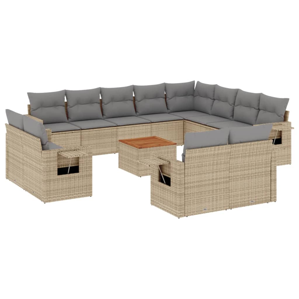 spisebordssæt til haven 13 dele med hynder polyrattan beige