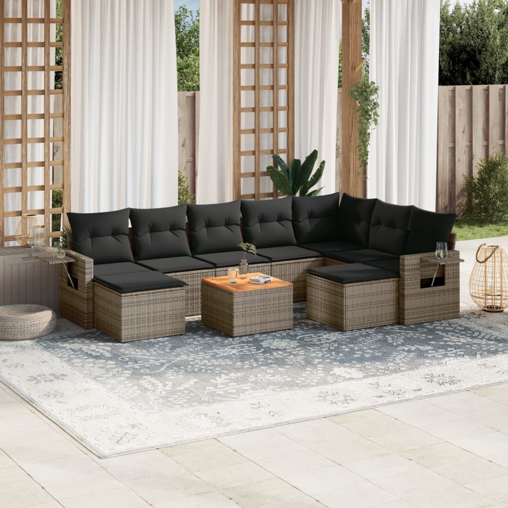 sofasæt til haven 10 dele med hynder polyrattan grå