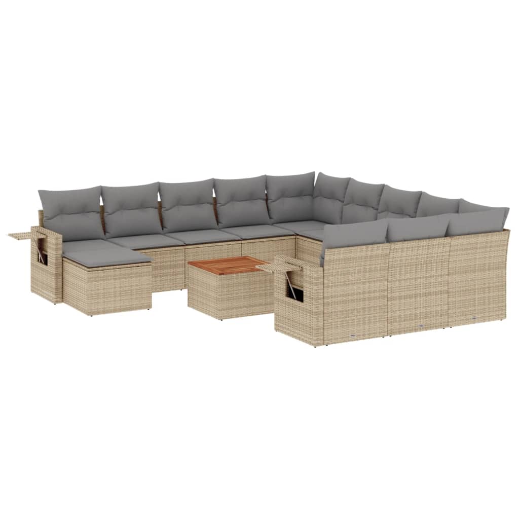 spisebordssæt til haven 13 dele med hynder polyrattan beige