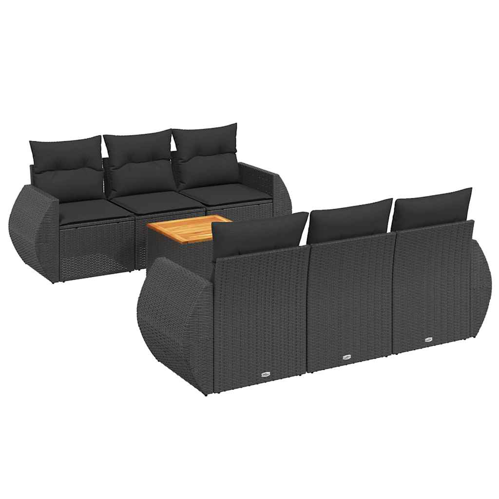 sofasæt til haven 7 dele med hynder polyrattan sort