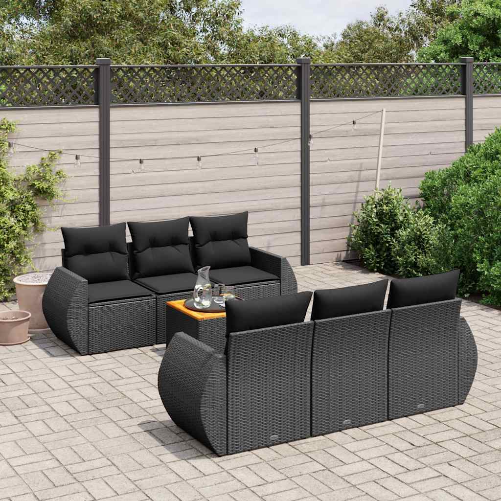 sofasæt til haven 7 dele med hynder polyrattan sort
