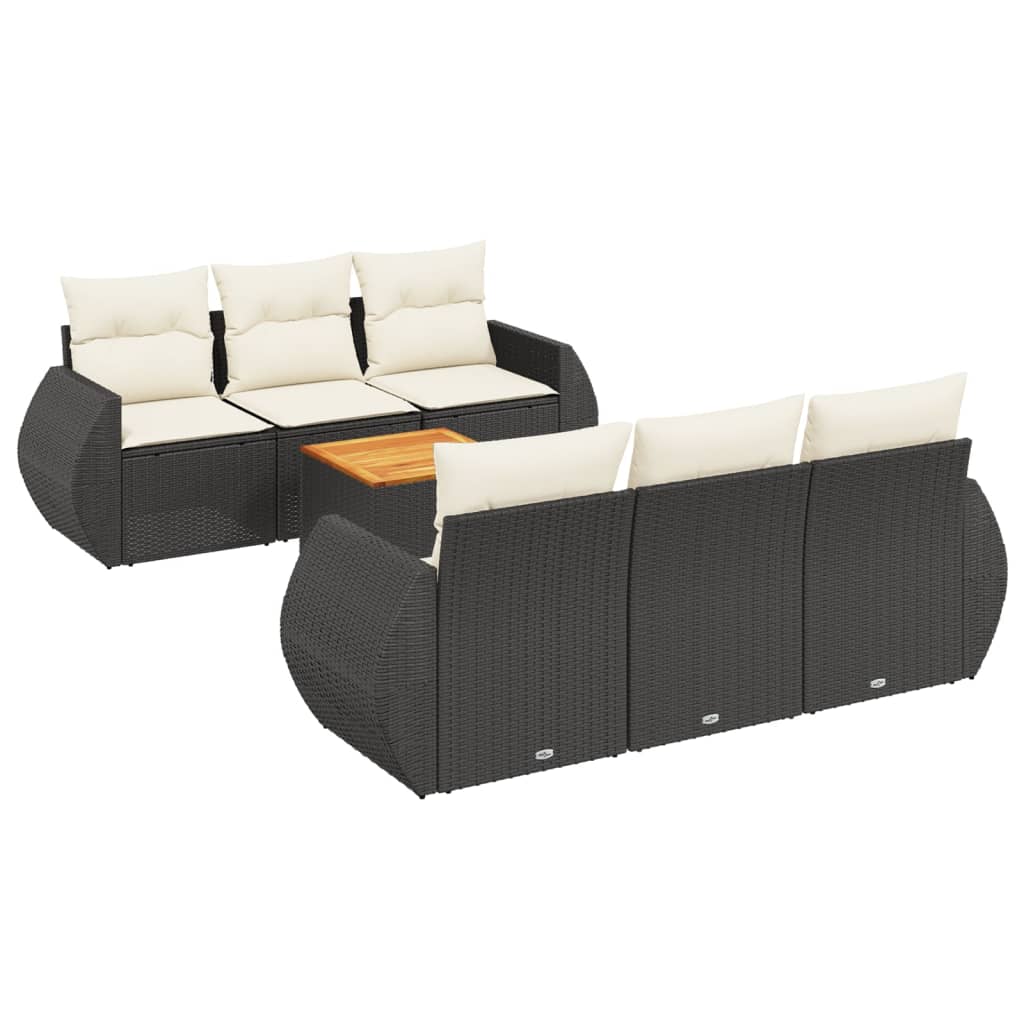 sofasæt til haven 7 dele med hynder polyrattan sort