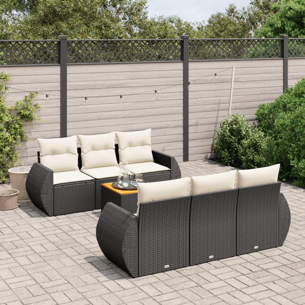 sofasæt til haven 7 dele med hynder polyrattan sort