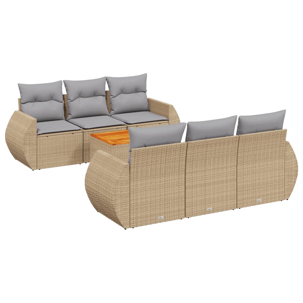 sofasæt til haven 7 dele med hynder polyrattan beige