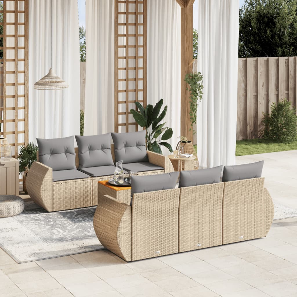 sofasæt til haven 7 dele med hynder polyrattan beige