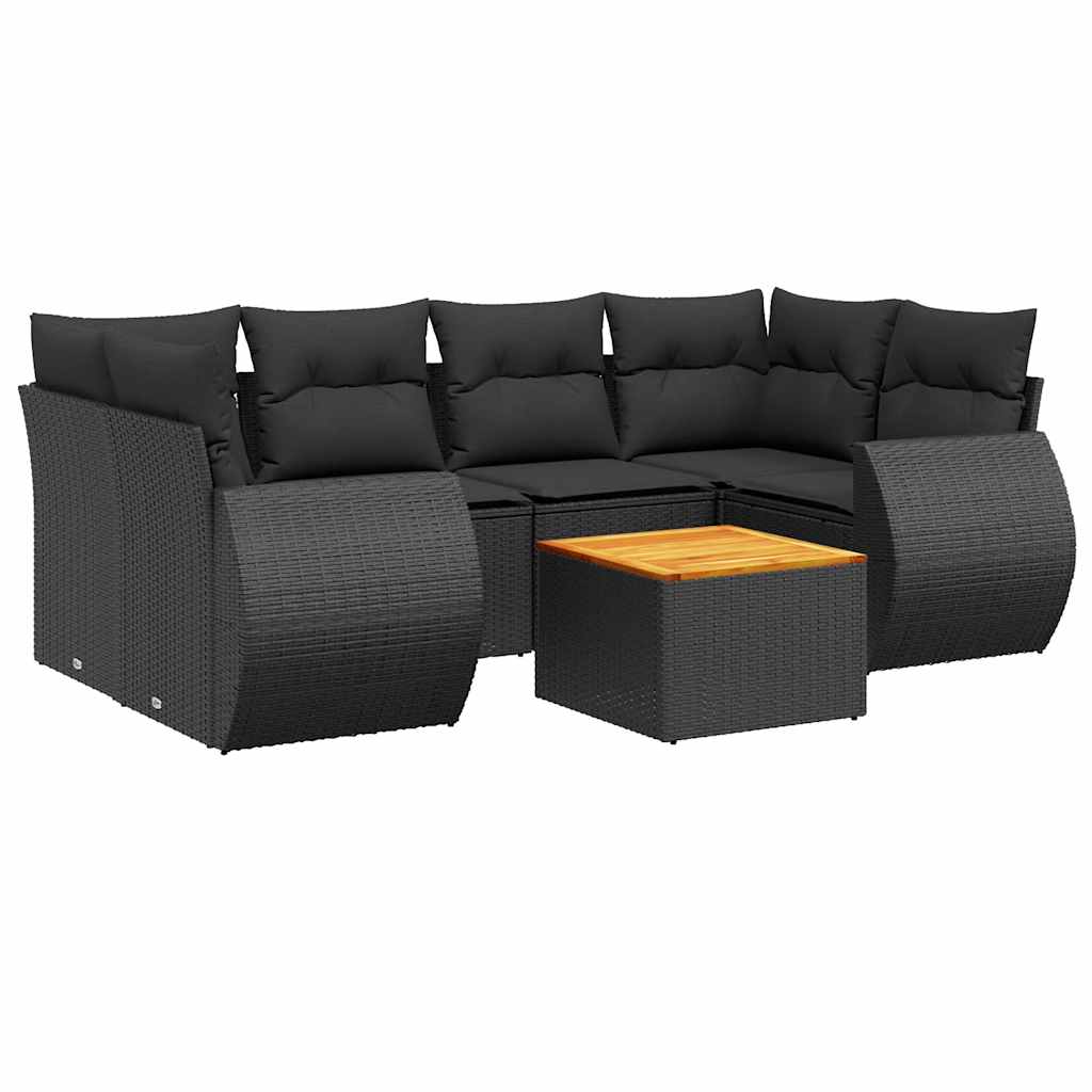sofasæt til haven 7 dele med hynder polyrattan sort